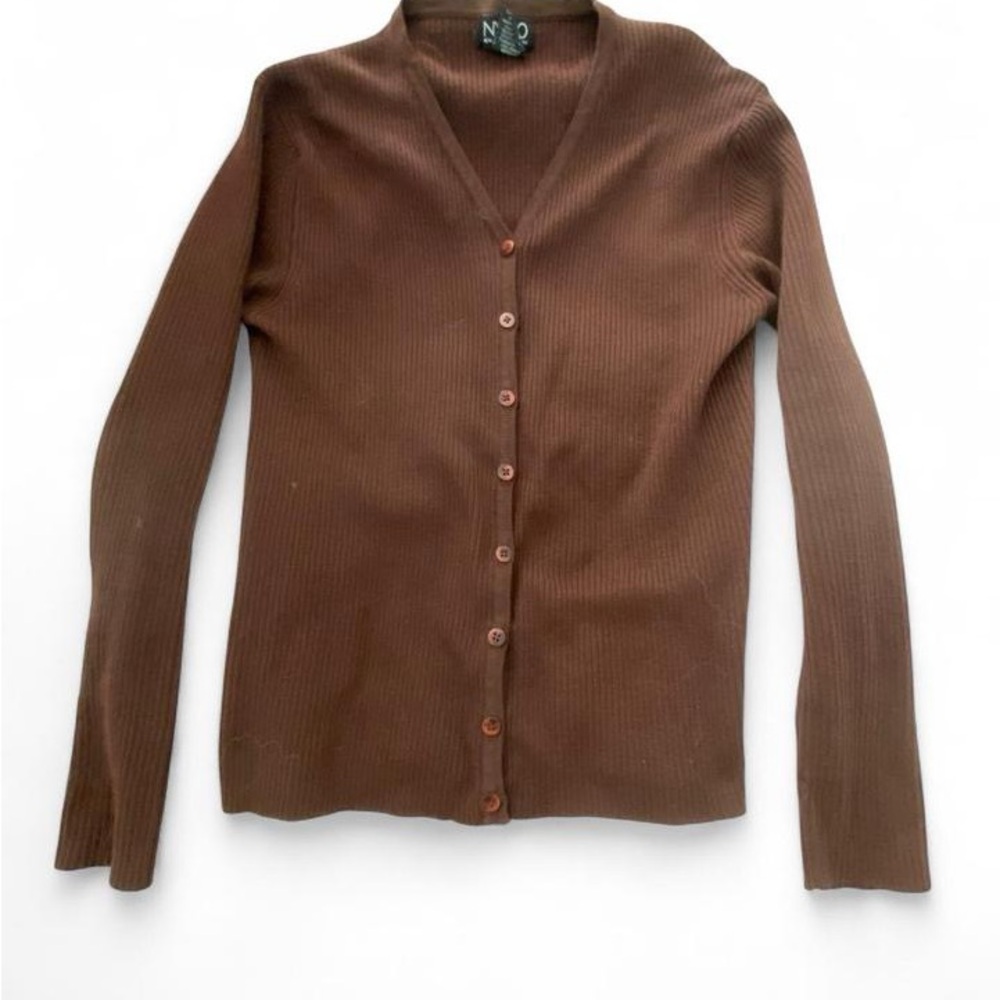 NY & CO New York & Company Chocolate Brown Ribbed Cardigan Size Small